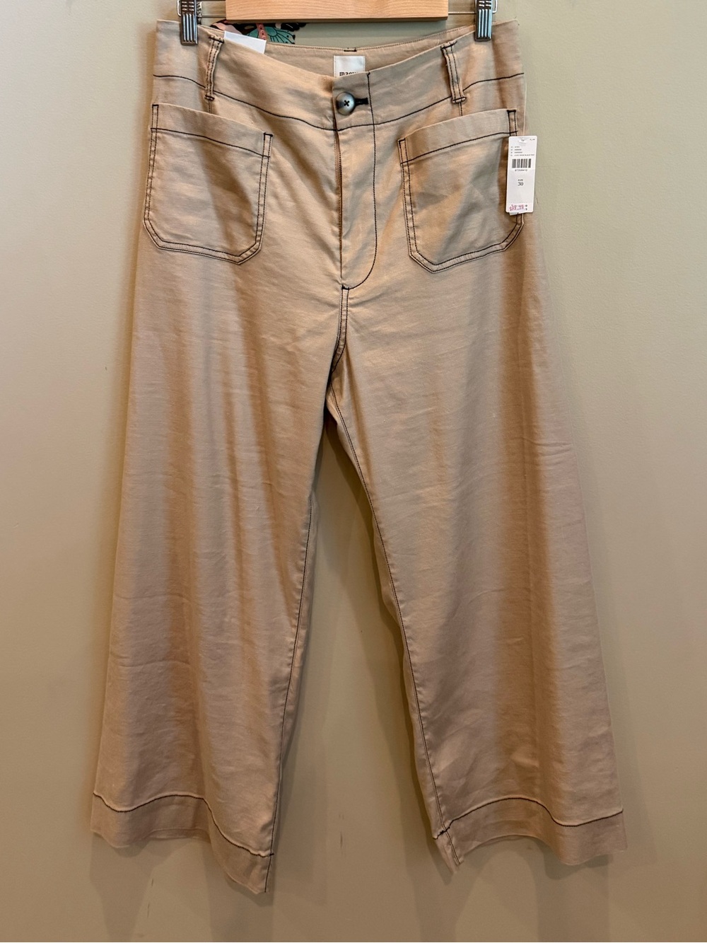 NWT Maeve The Colette Cropped Wide- Leg Pants w/ Contrast Stitching Linen - Picture 7 of 14